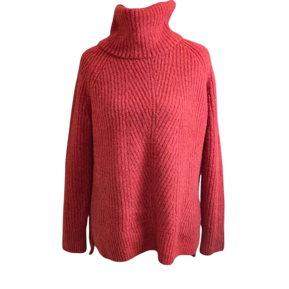 Madewell NWT Womens XS Rust Wool Blend Ribbed Turtleneck Sweater Oversized